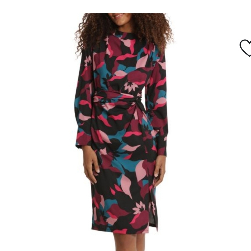 Donna Morgan Floral Black Wine Mini Sheath Dress NWT Size: 16